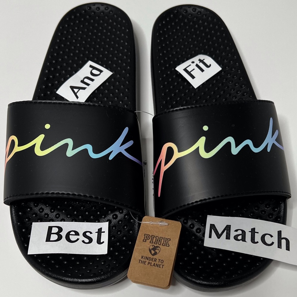 Victoria’s Secret PINK S M L XL Logo Ombré Slides Padded Foam Sandals.